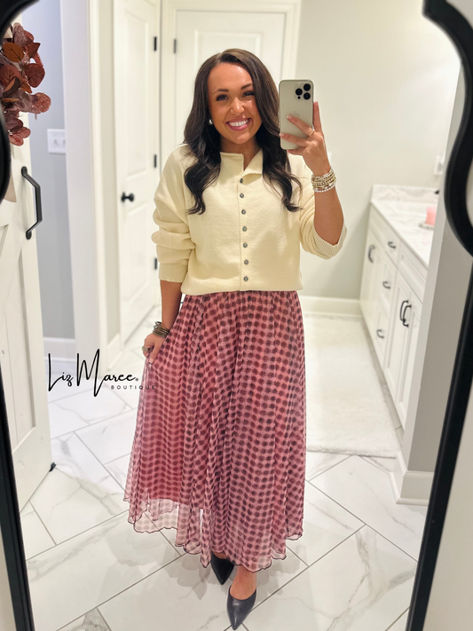 The Ada Pink + Brown Gingham Maxi Skirt