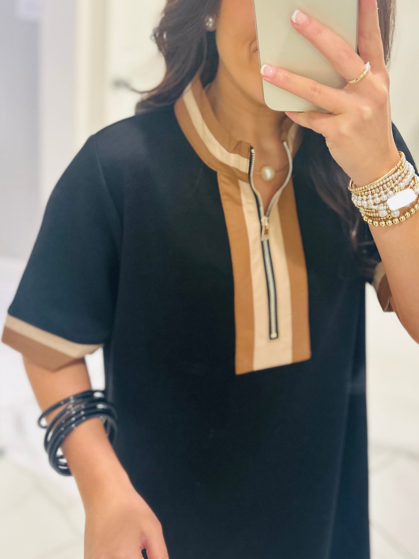 The Beverly Black Quarter Zip Dress