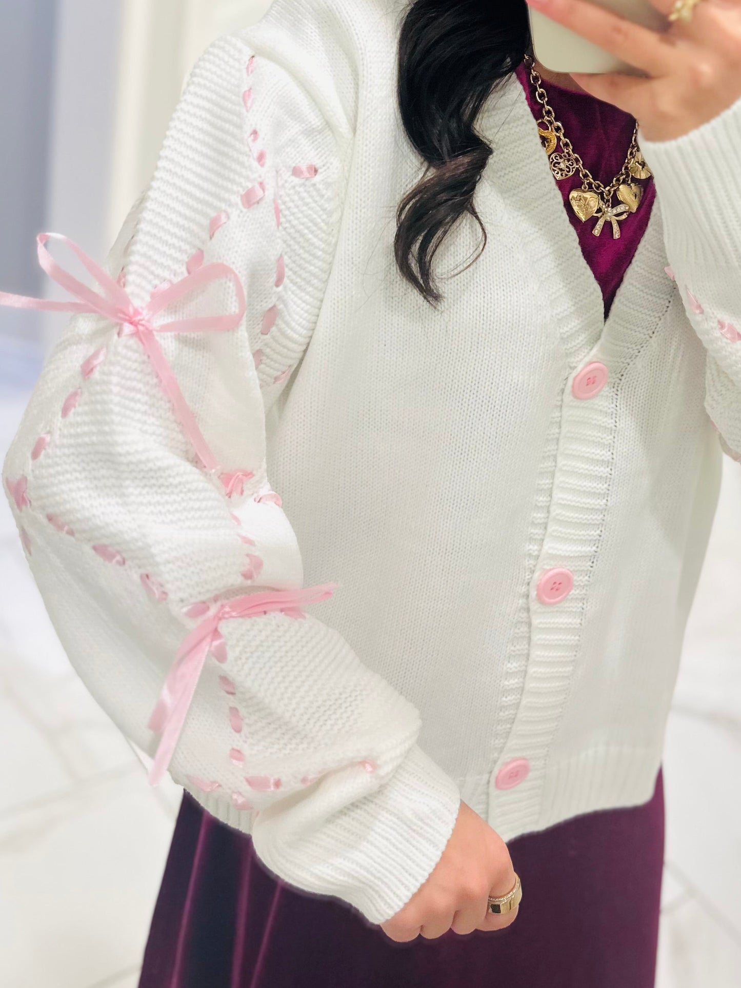 The Alisa Satin Ribbon Sleeve Cardigan