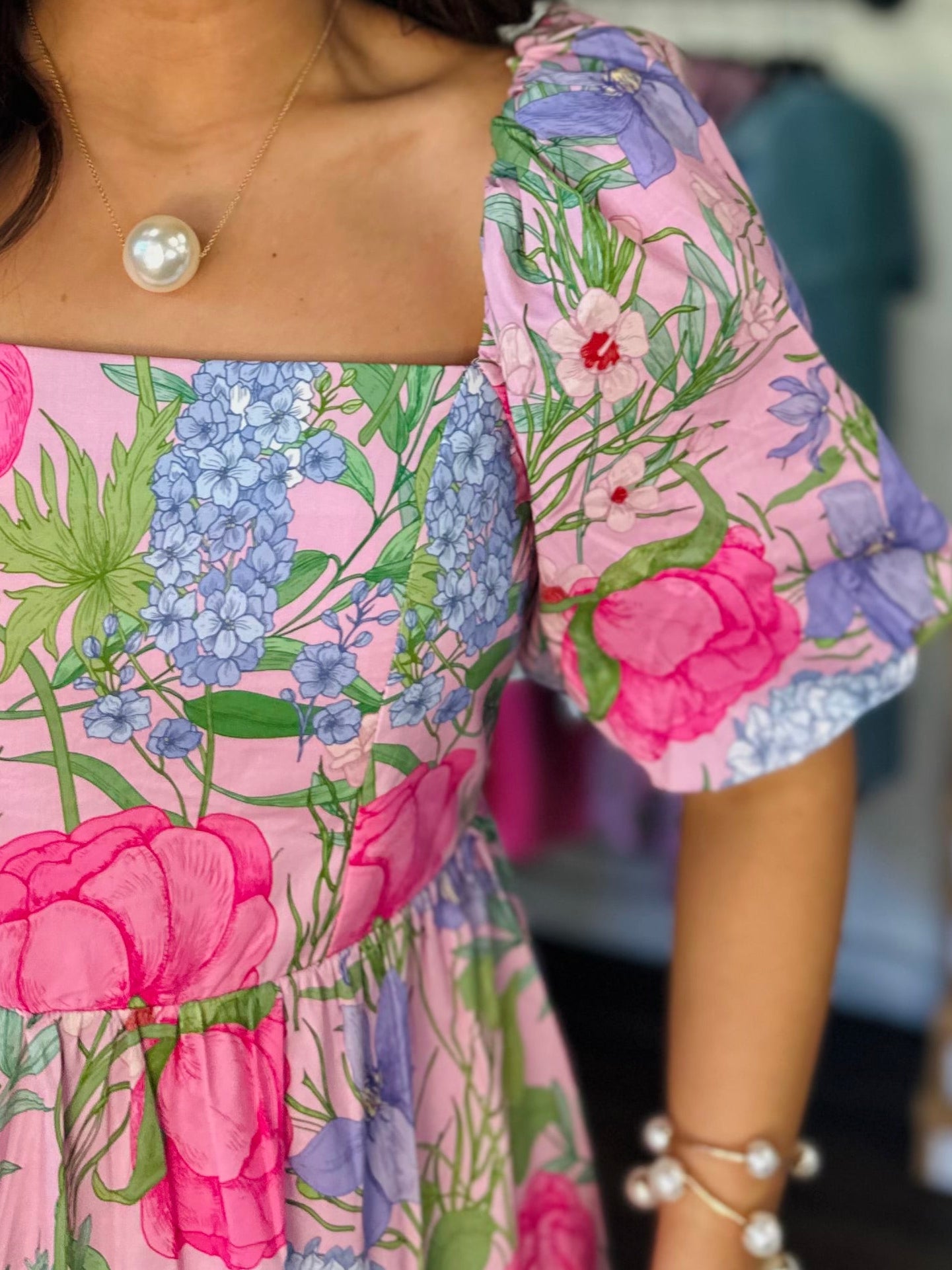 The Danyale Pink Floral Bow Midi Dress