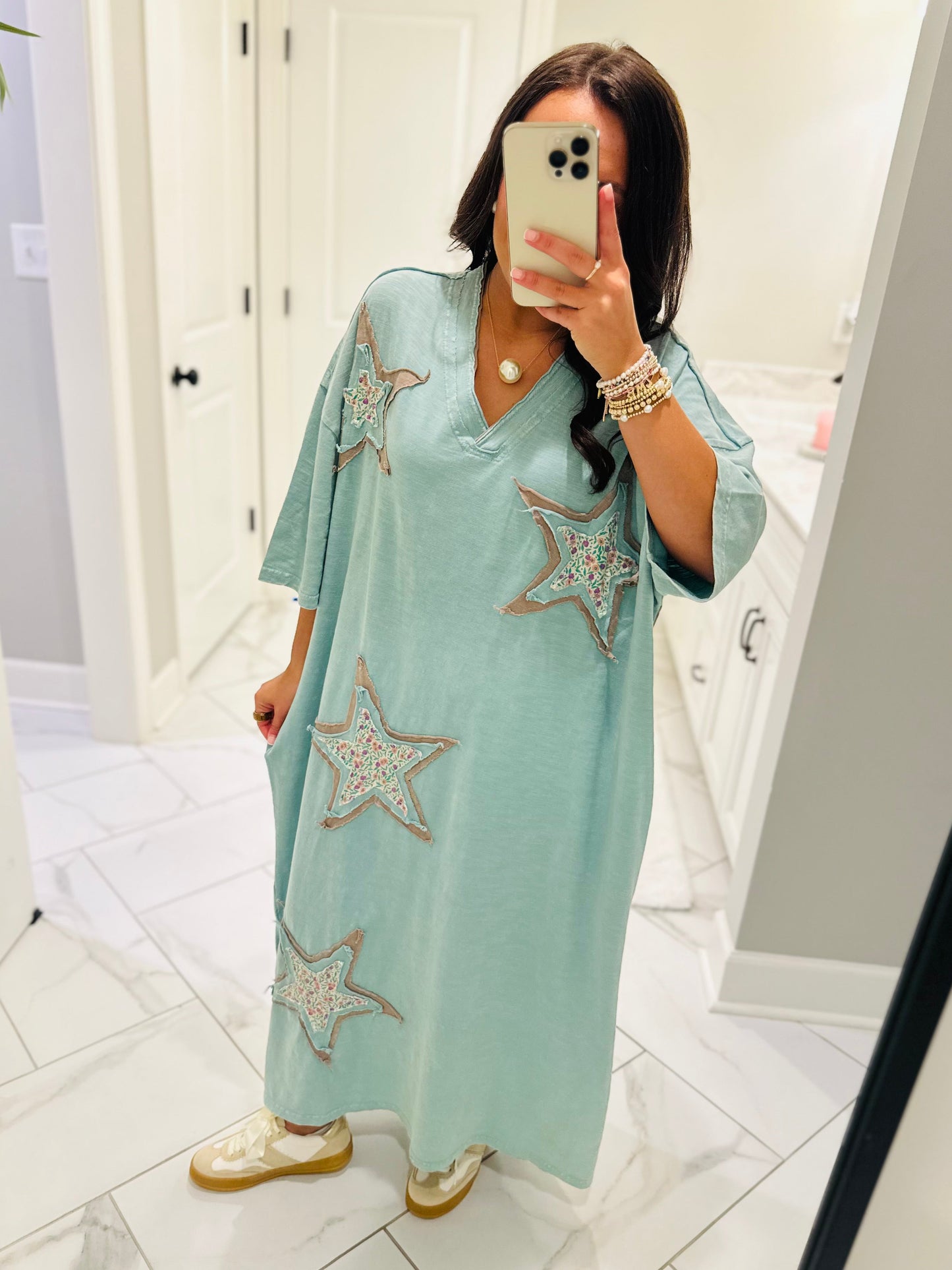 The Layla Dusty Sage Star Patch Maxi Dress