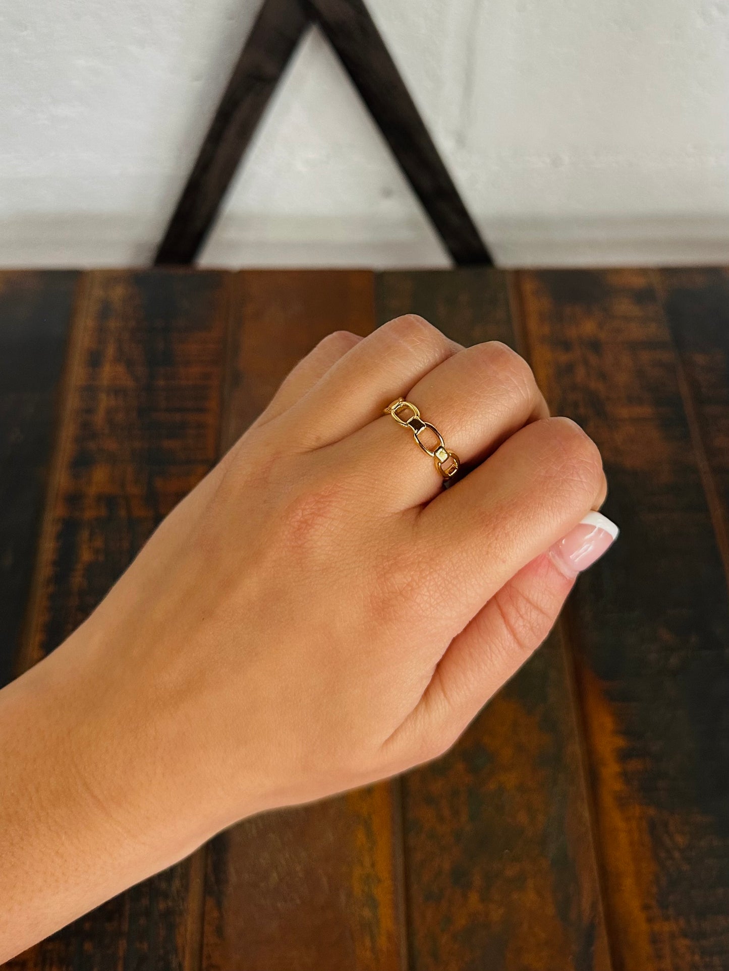 Gold Brass Chain Cuff Ring