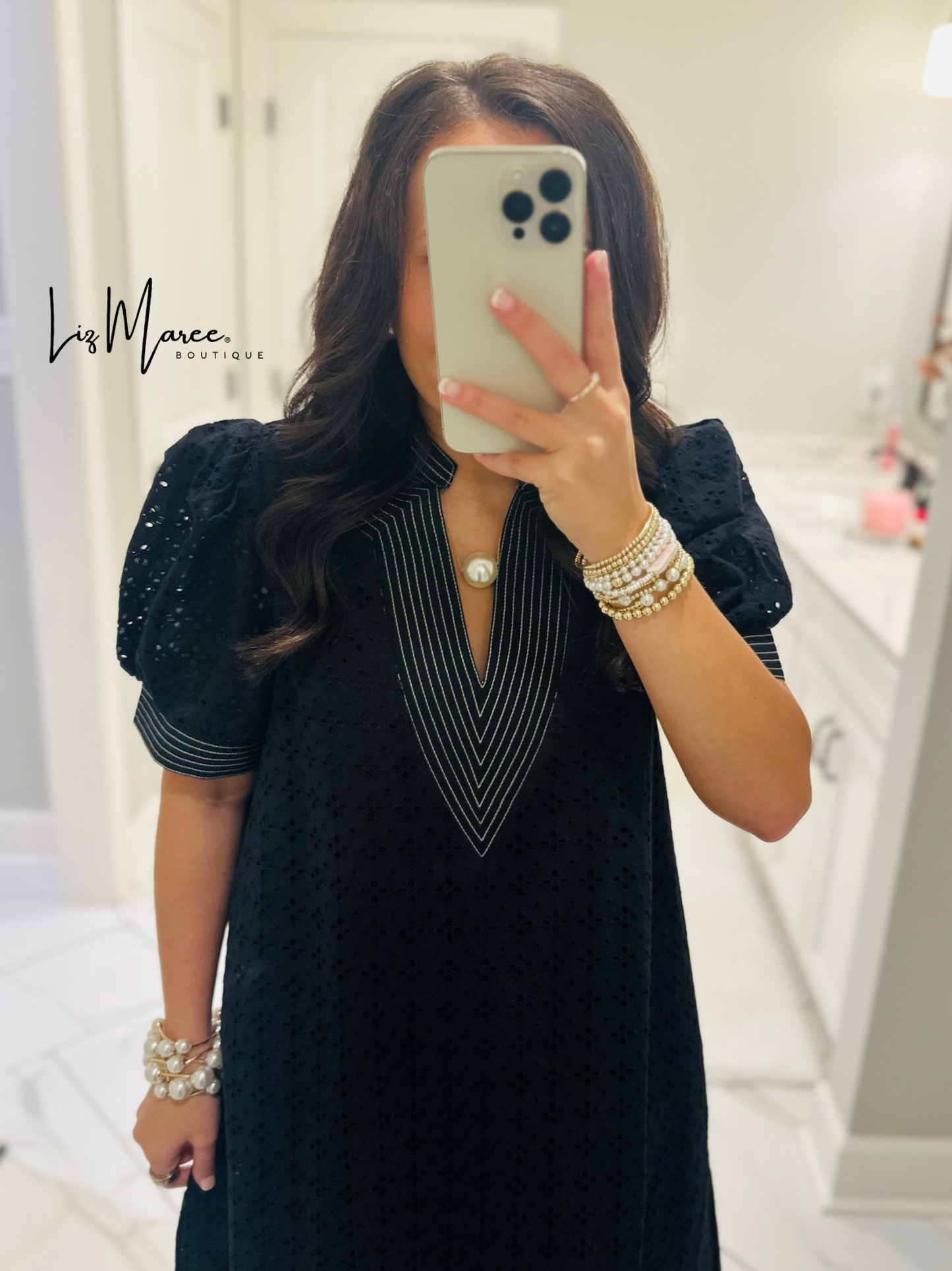 The Adley Black Eyelet Midi Dress