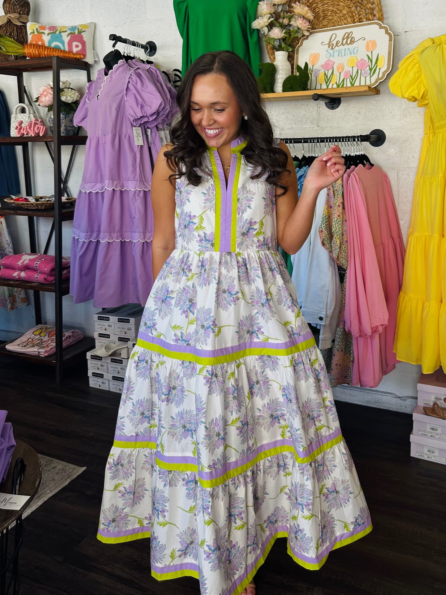 The Lollie Lavender + Lime Midi Dress