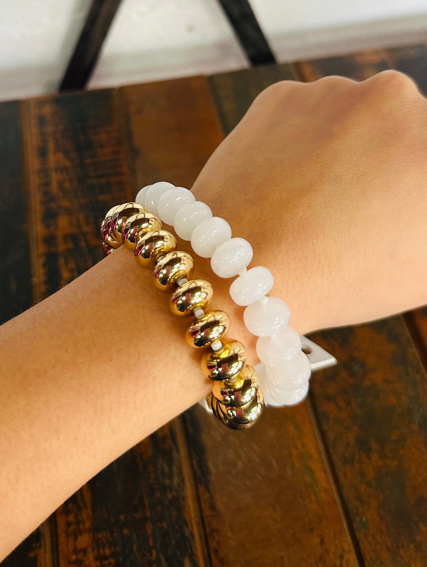 White + Gold Chunky Marble Bracelet Set
