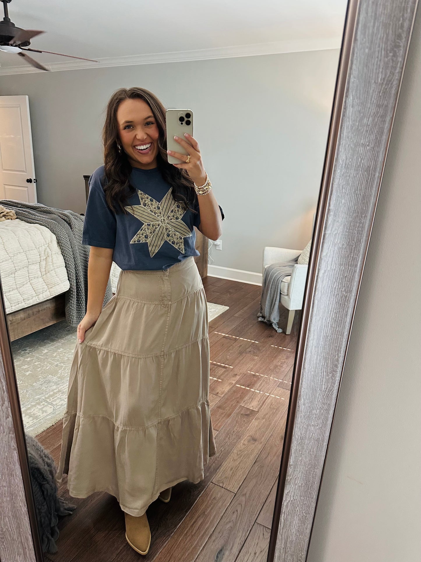 The Taupe High Rise Tiered Maxi Skirt