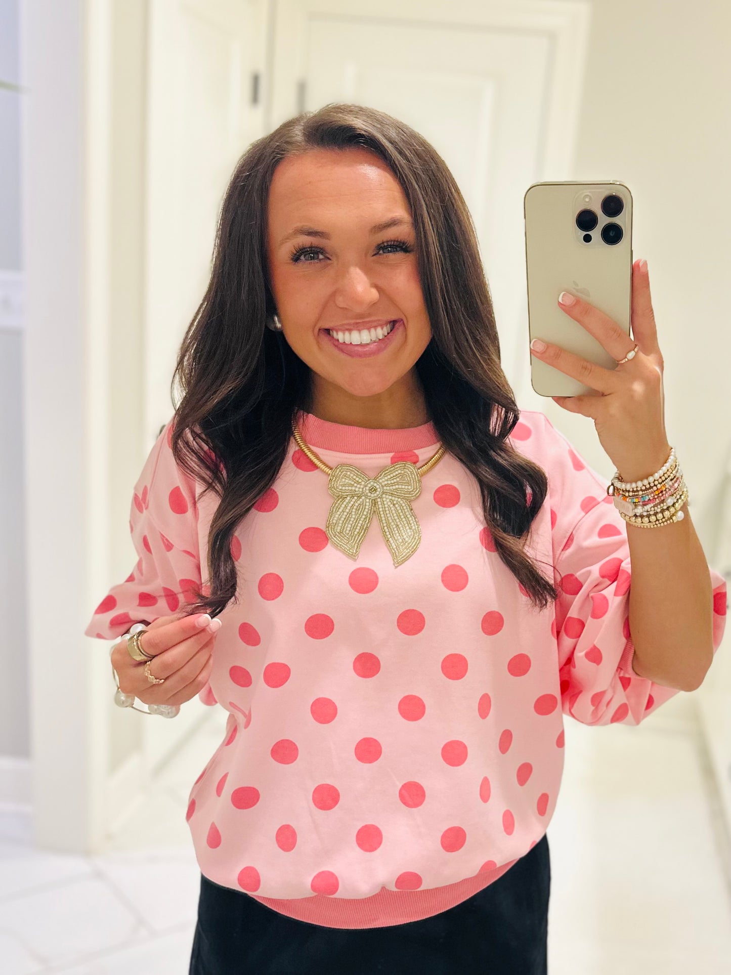 The Ainsley Pink Polka Dot Top