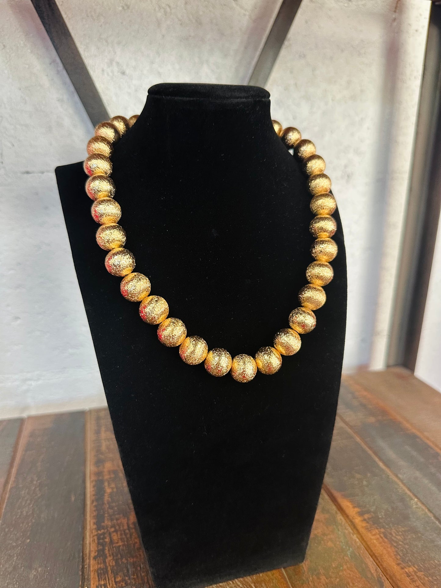 Brushed Gold Ball Beaded Necklace