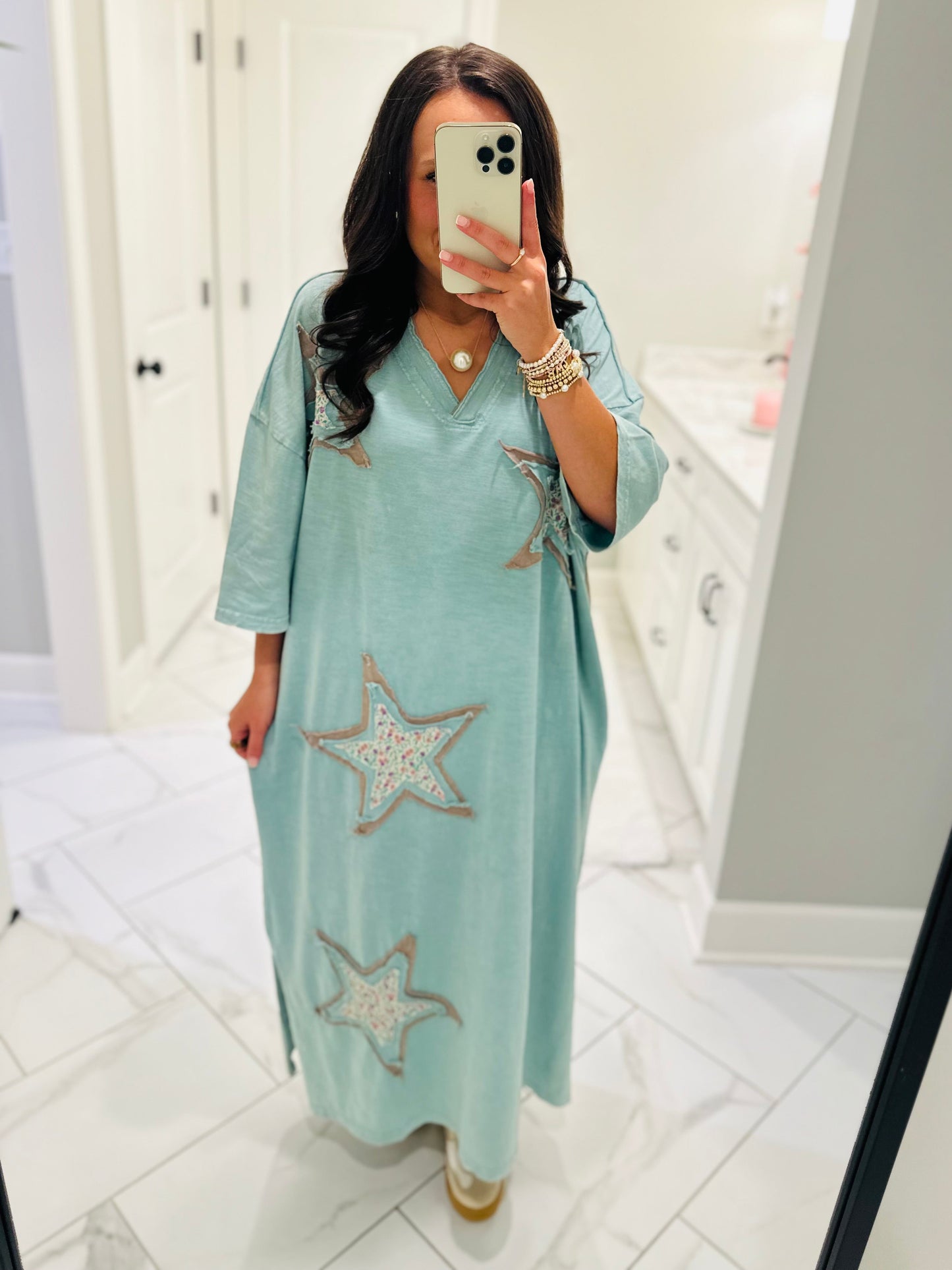 The Layla Dusty Sage Star Patch Maxi Dress