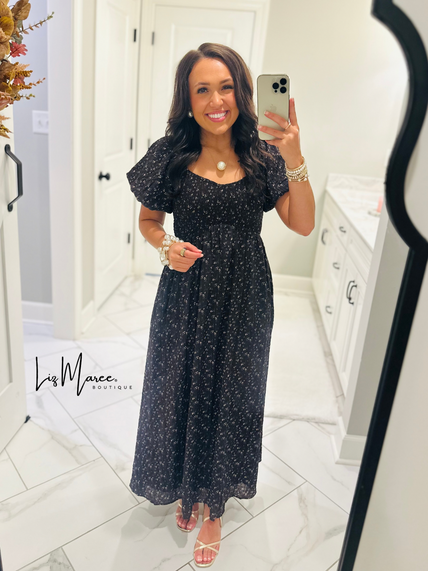 The Miley Dark Brown Ditsy Floral Smocked Maxi Dress
