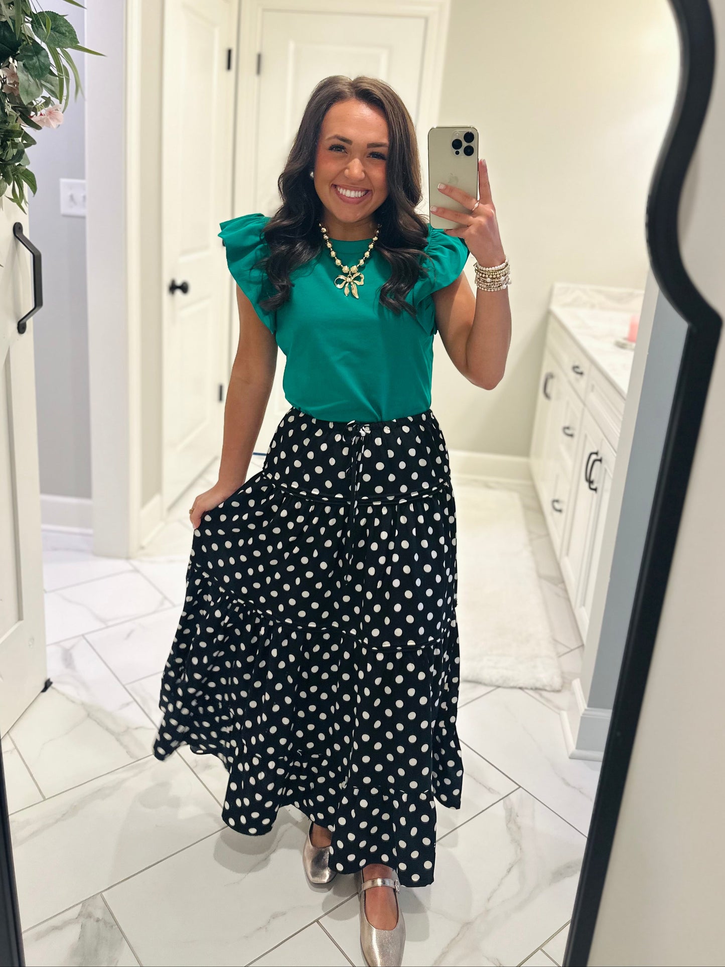 The Ryley Black Polka Dot Tiered Maxi Skirt