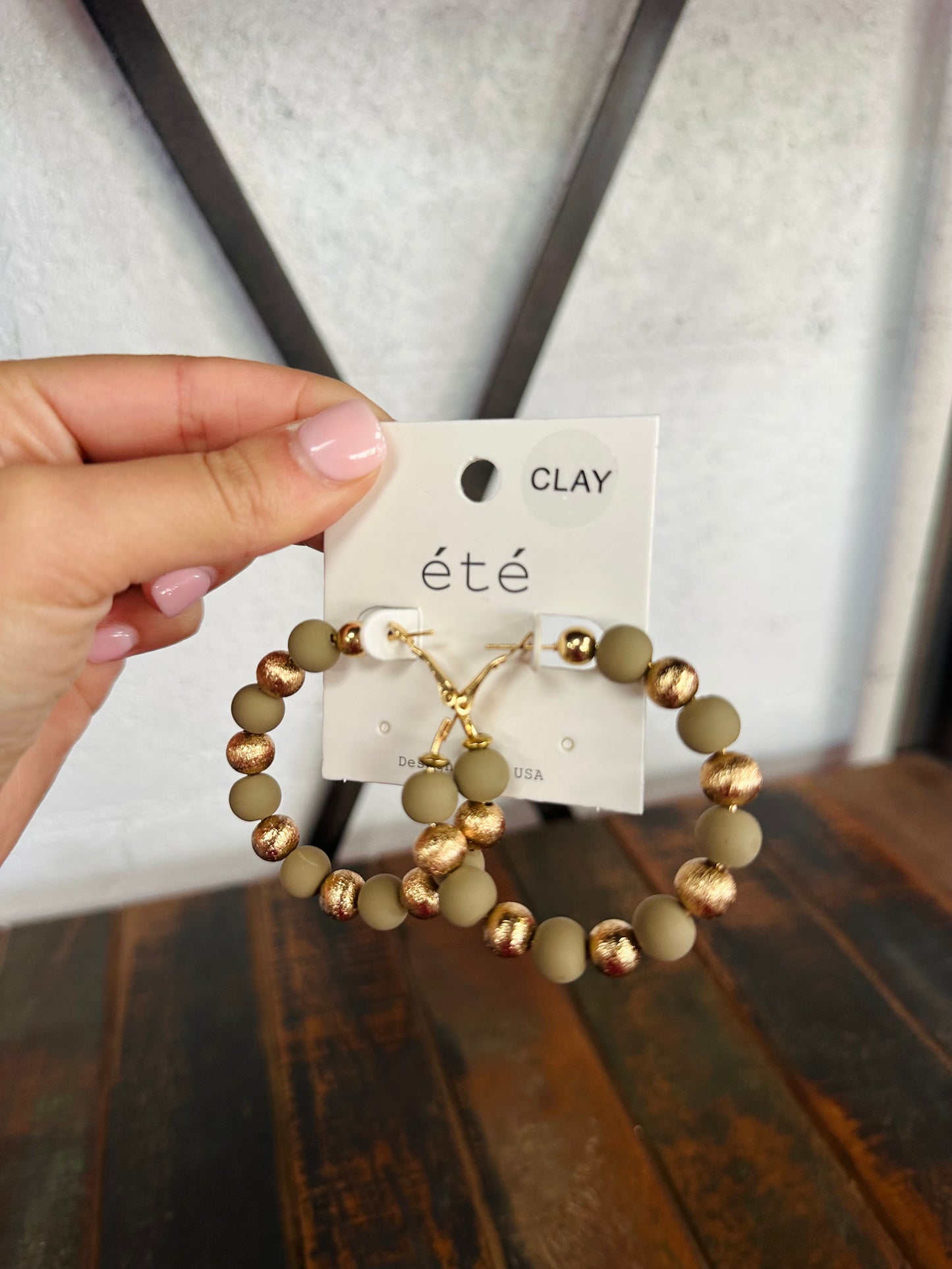 Olive Green + Gold Ball Hoop Earring