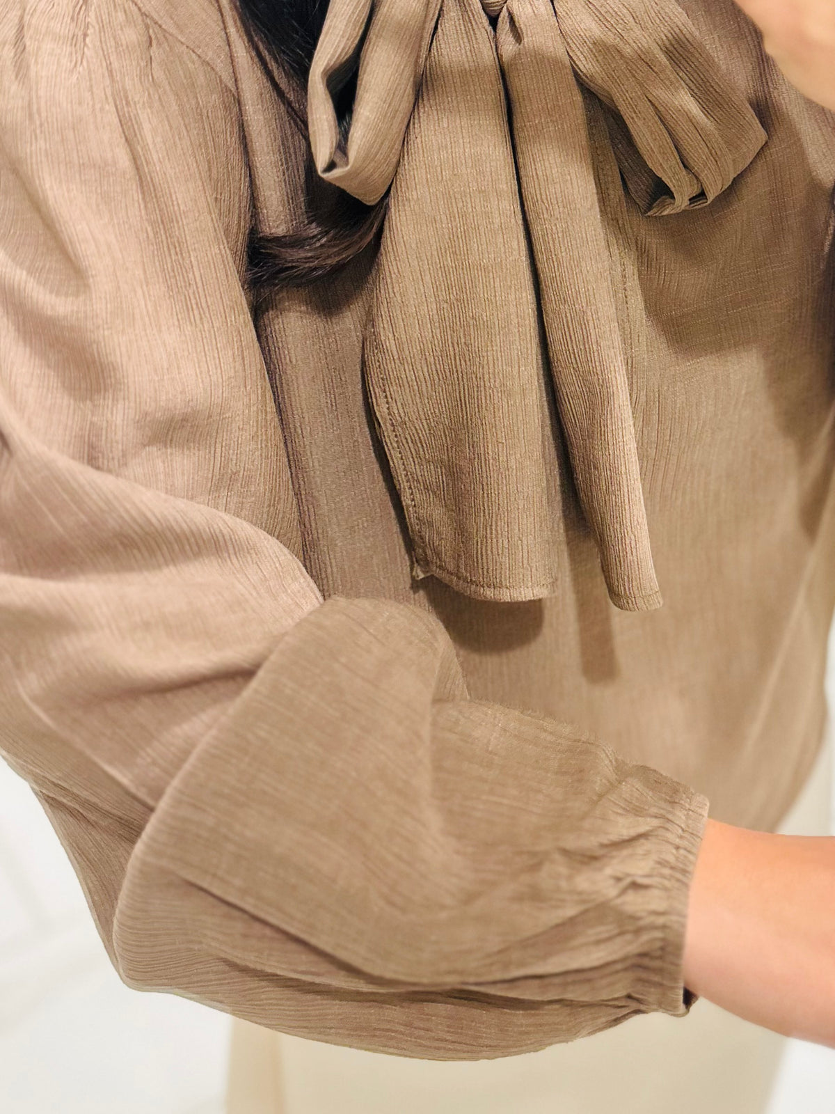 The Lorie Coco Brown Long Sleeve Bow Top
