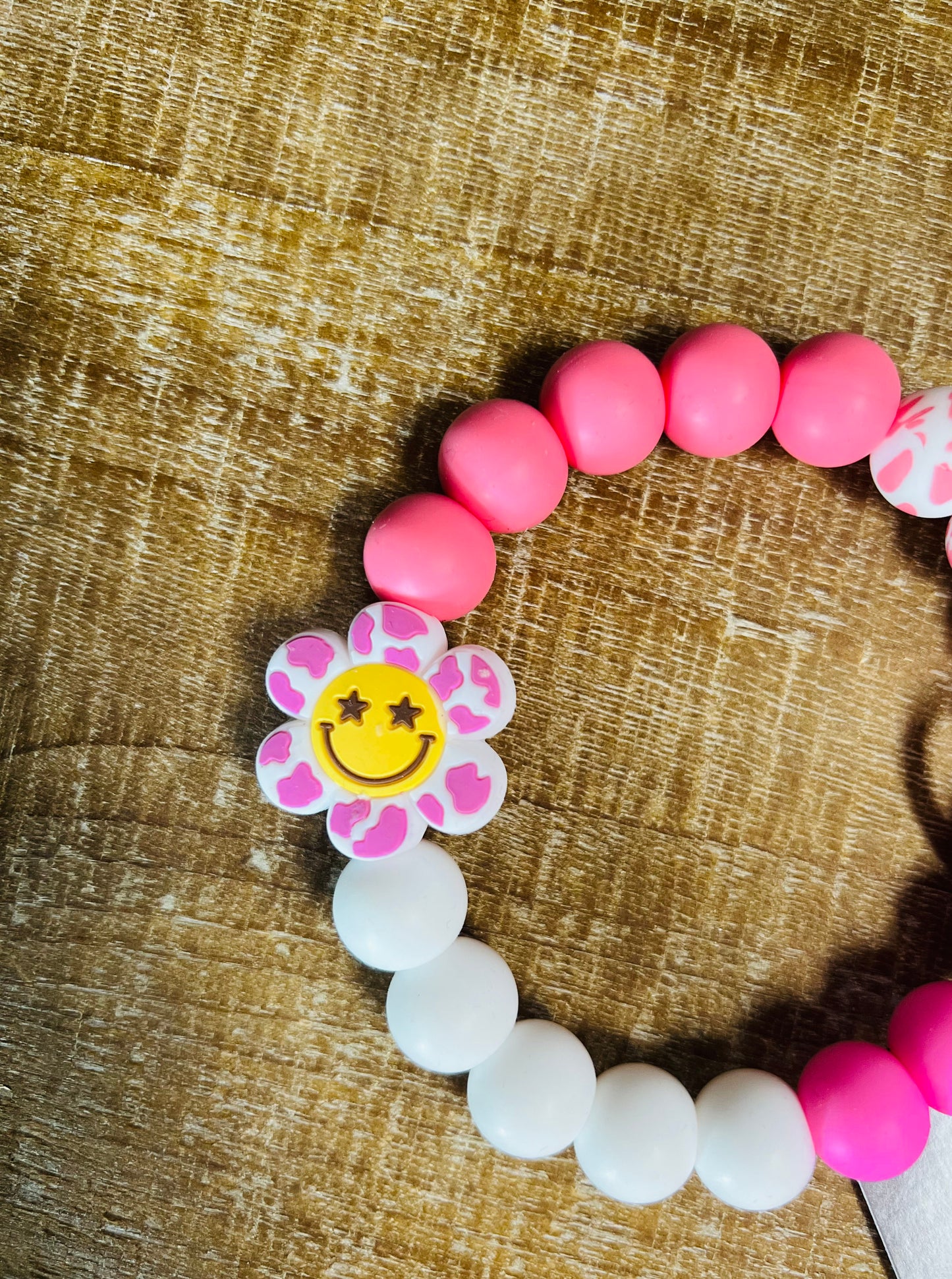 Pink Flower Beaded Keychain