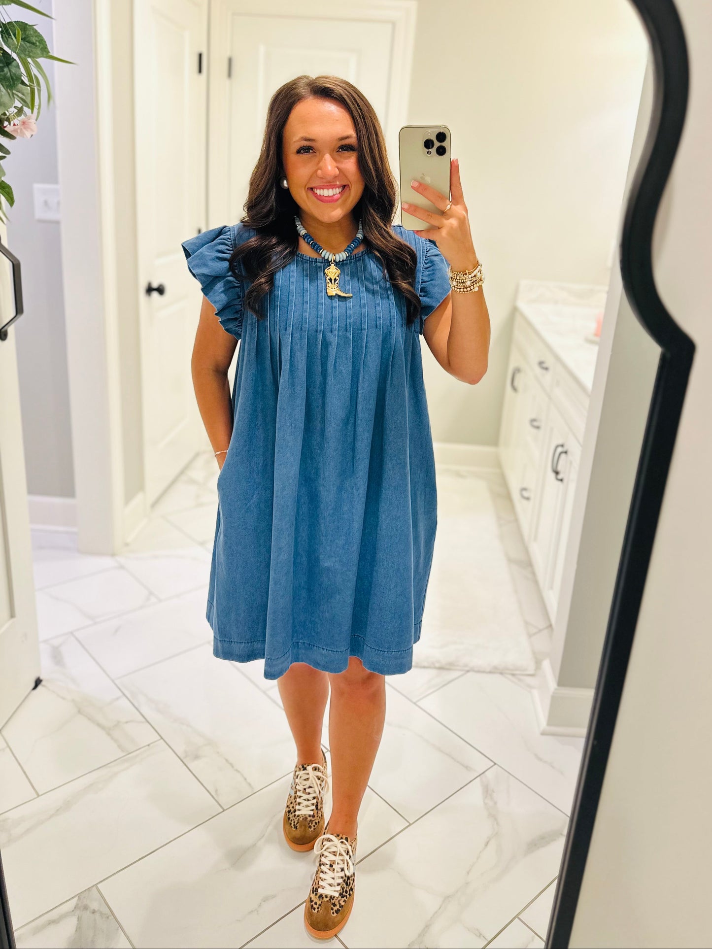 The Lucie Denim Pleated Dress