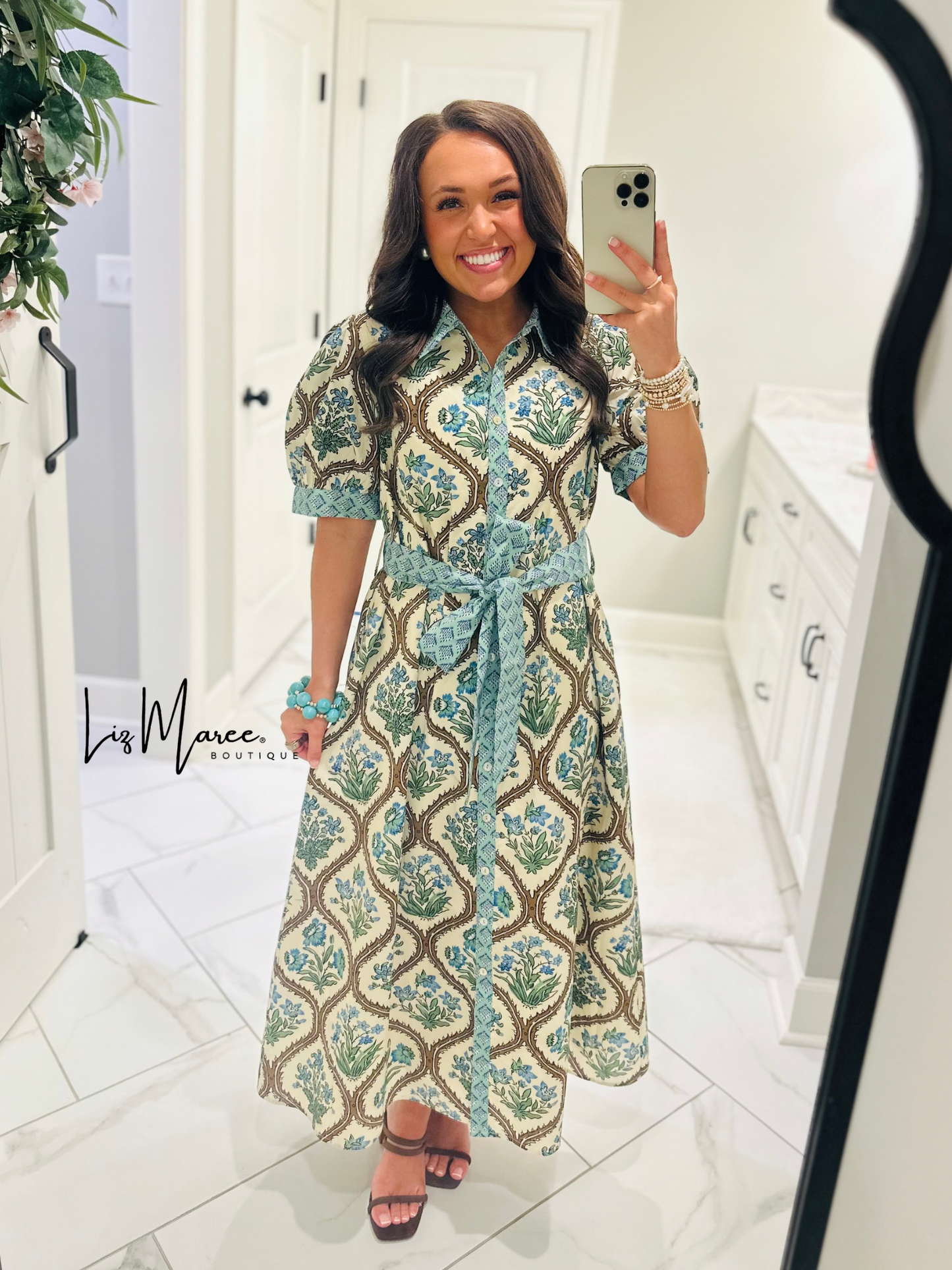 The Wrenley Natural Floral Midi Dress