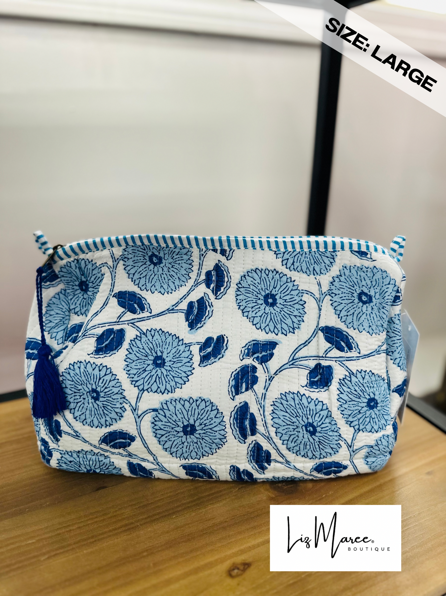 The Blue + White Floral Quilted Cosmetic Bags - Set of 3