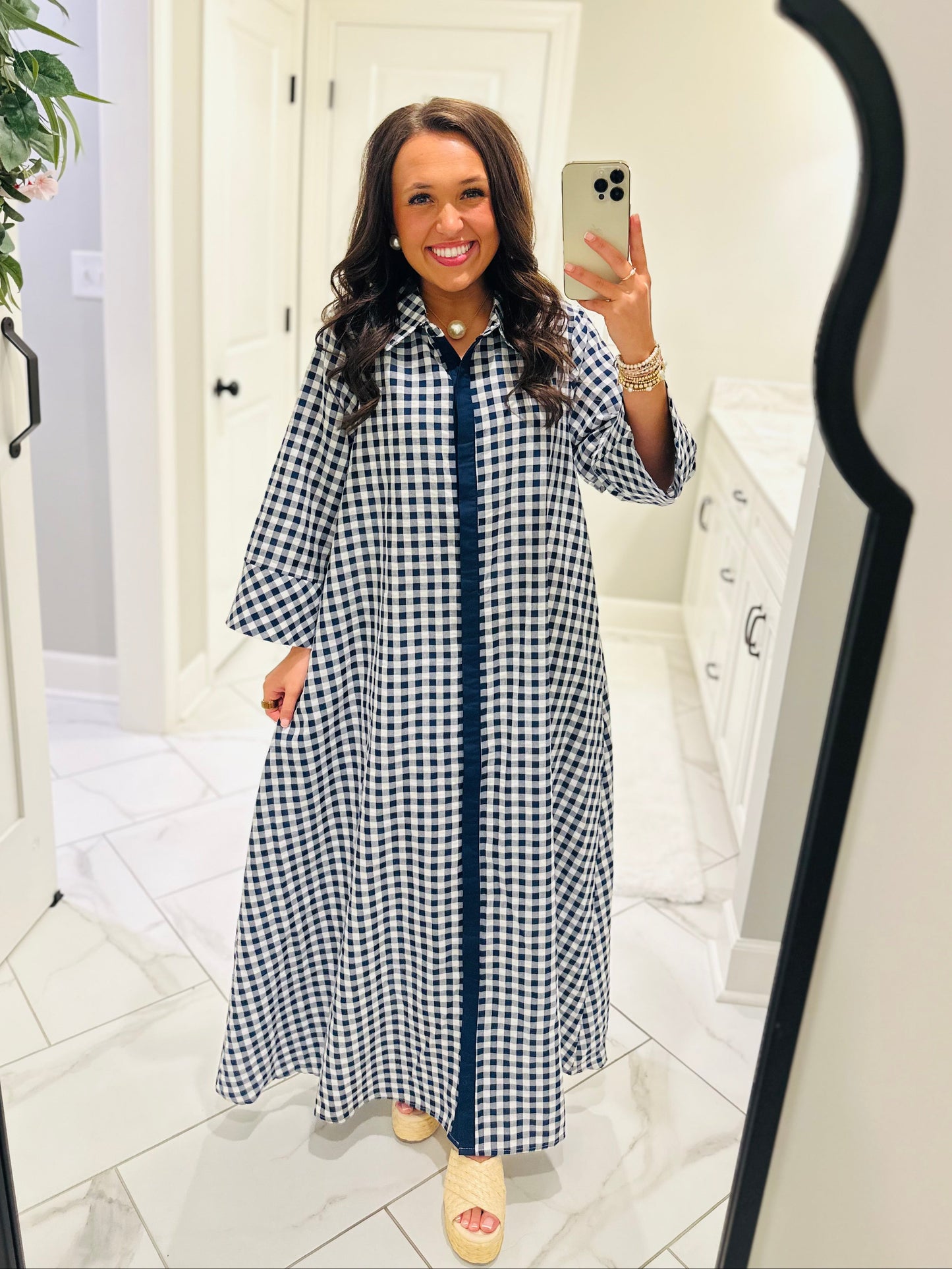 The Hattie Navy Gingham Midi Dress