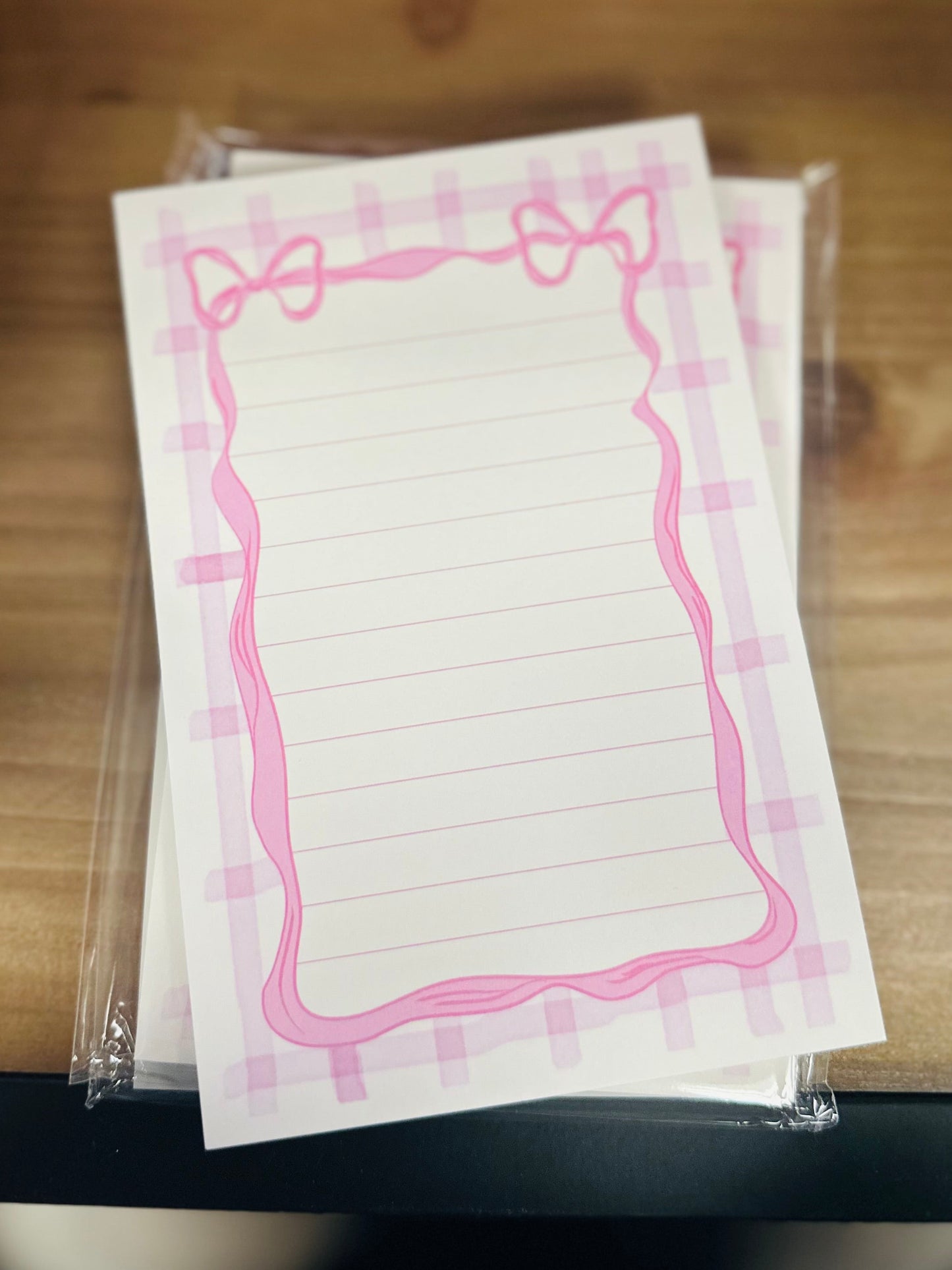 Pink Gingham Bow Notepad