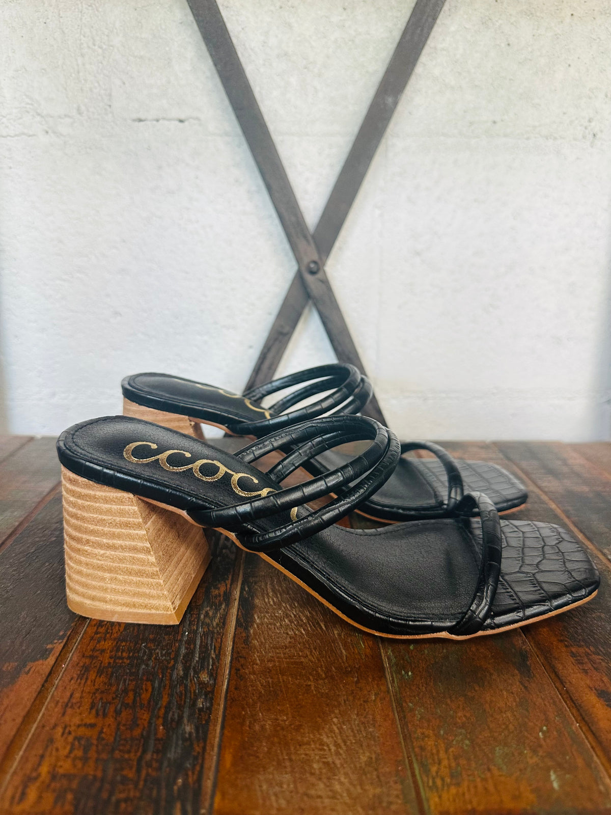 The Heather Black Croc Leather Heel