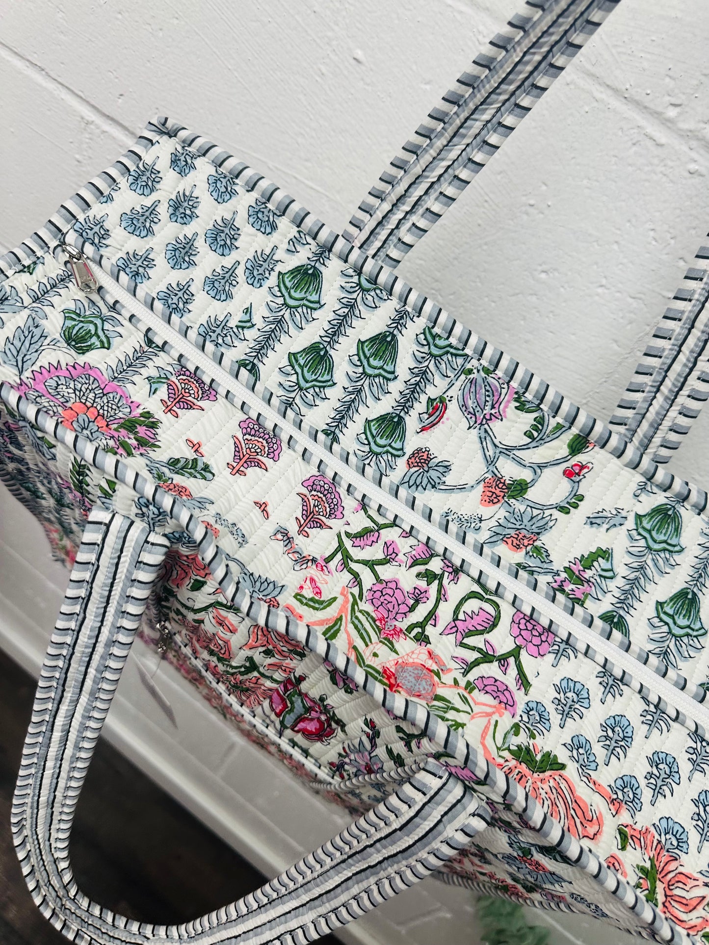 The White Multicolor Patchwork Quilted Tote Bag