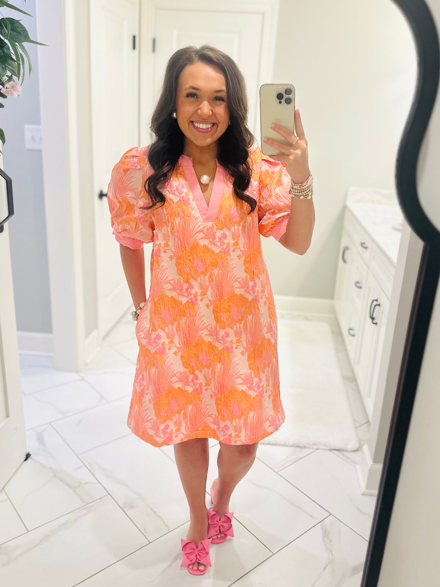 The Summer Peach Mix Floral Jacquard Dress