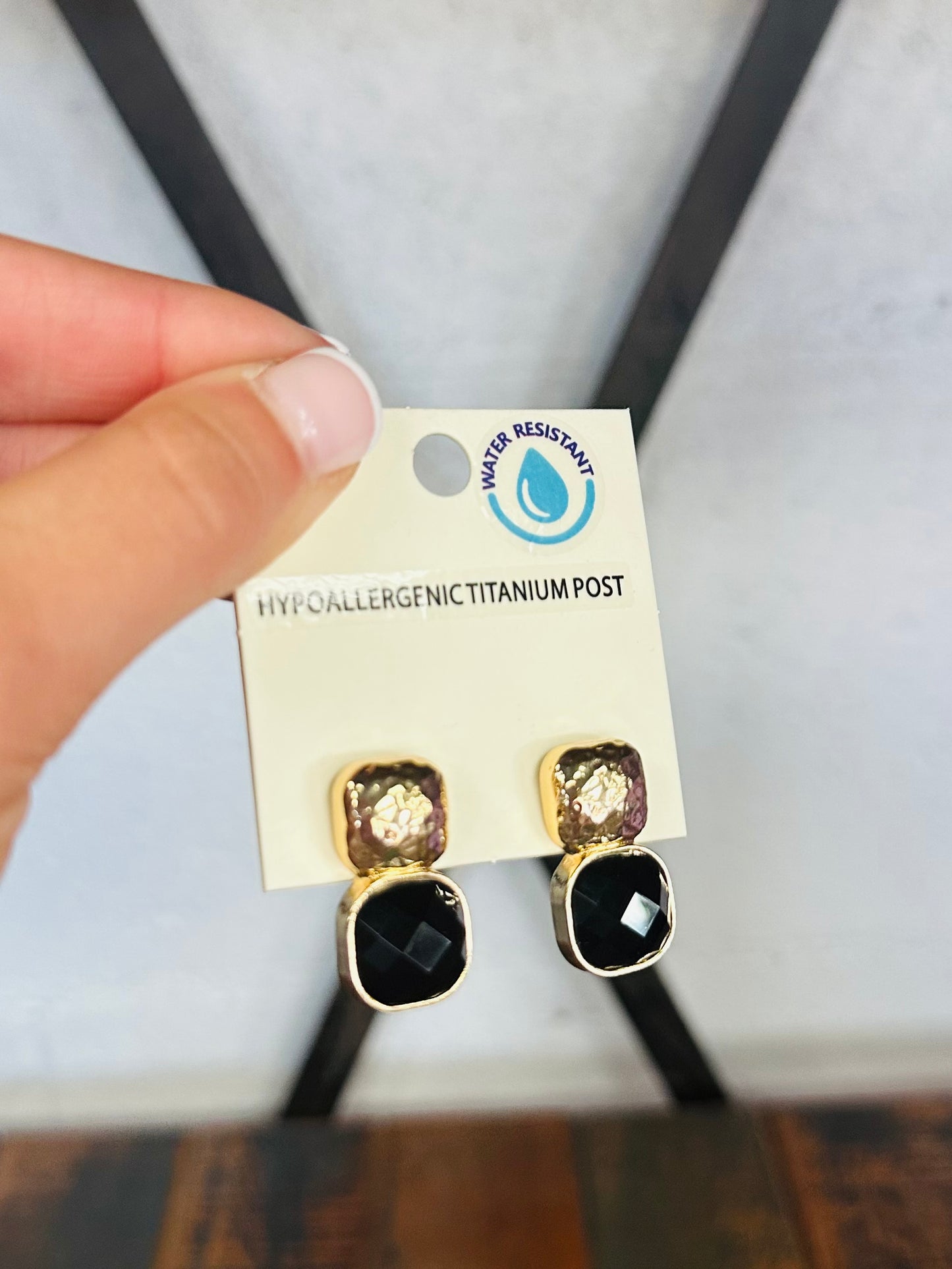 Black Square Stone Earring