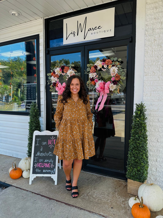 The Ellie Caramel Floral Print Dress