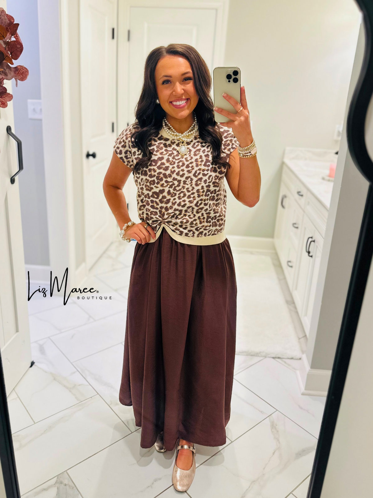 The Chloe Leopard Brown Layered Midi Dress