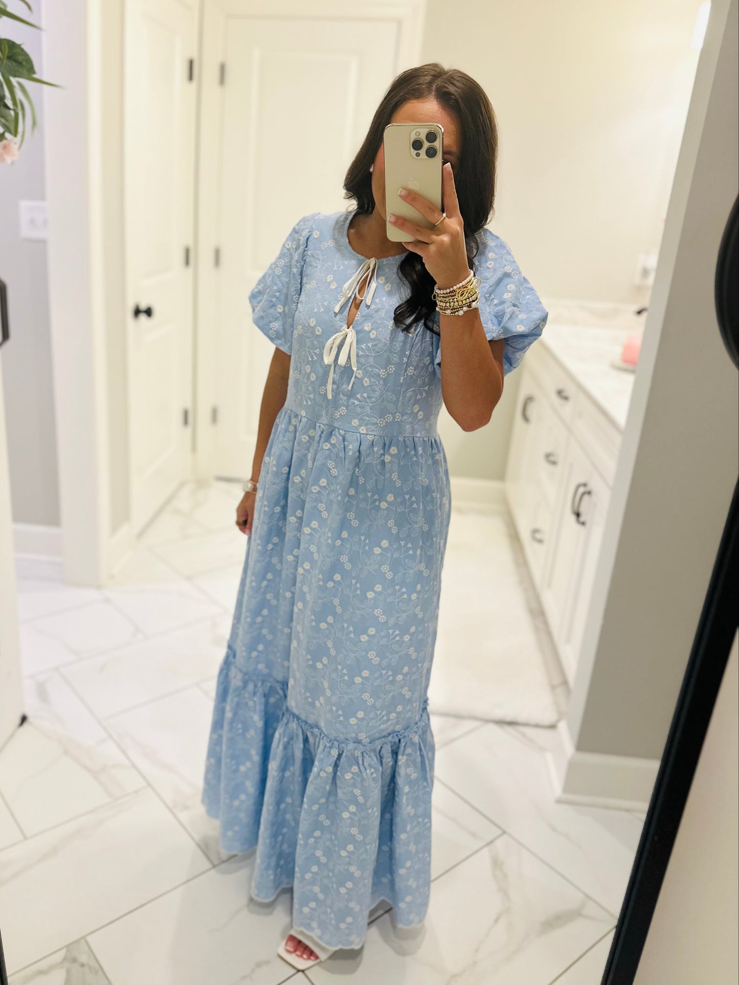 The April Blue Floral Embroidered Maxi Dress