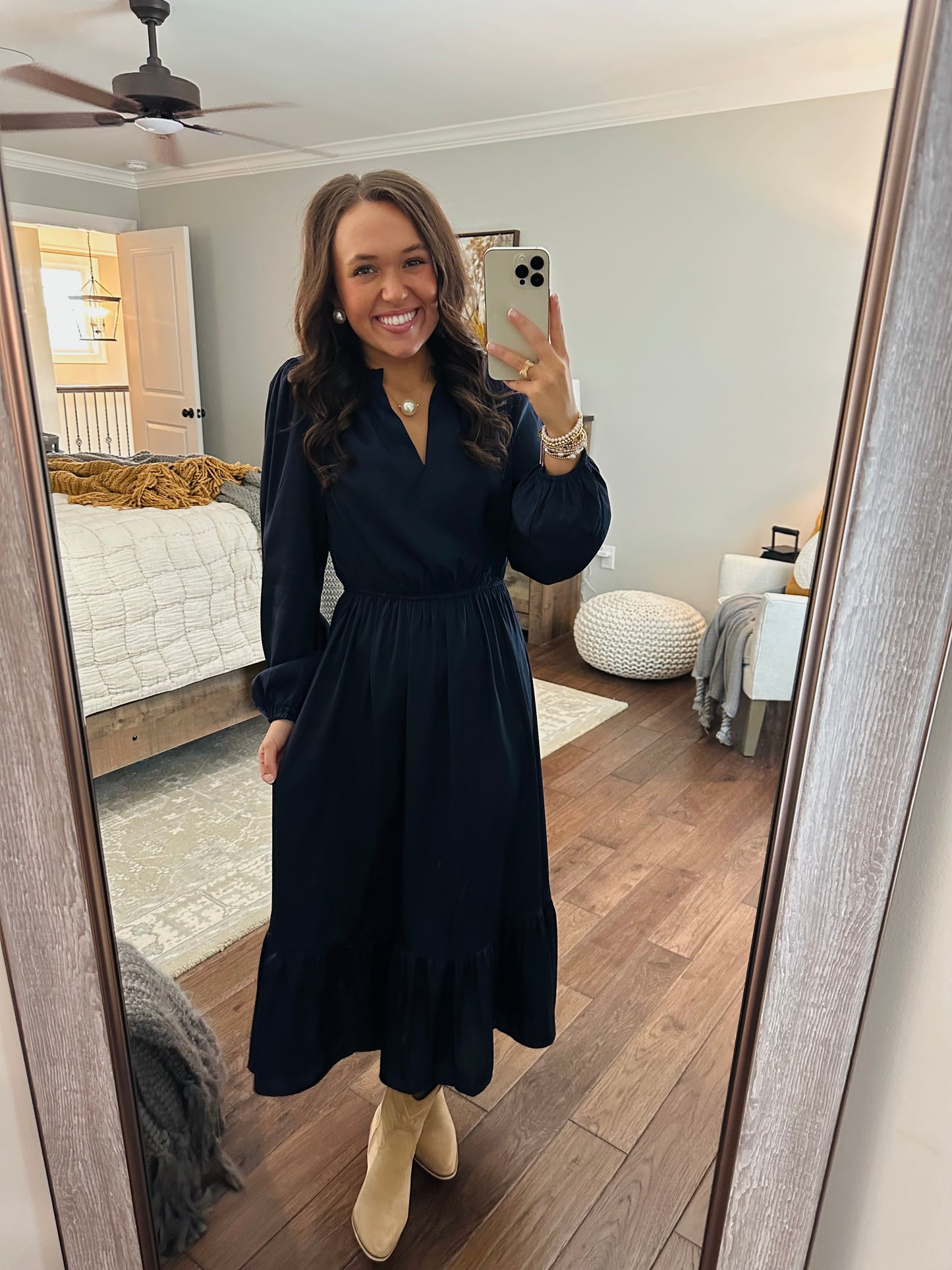 The Navy Satin Midi Dress