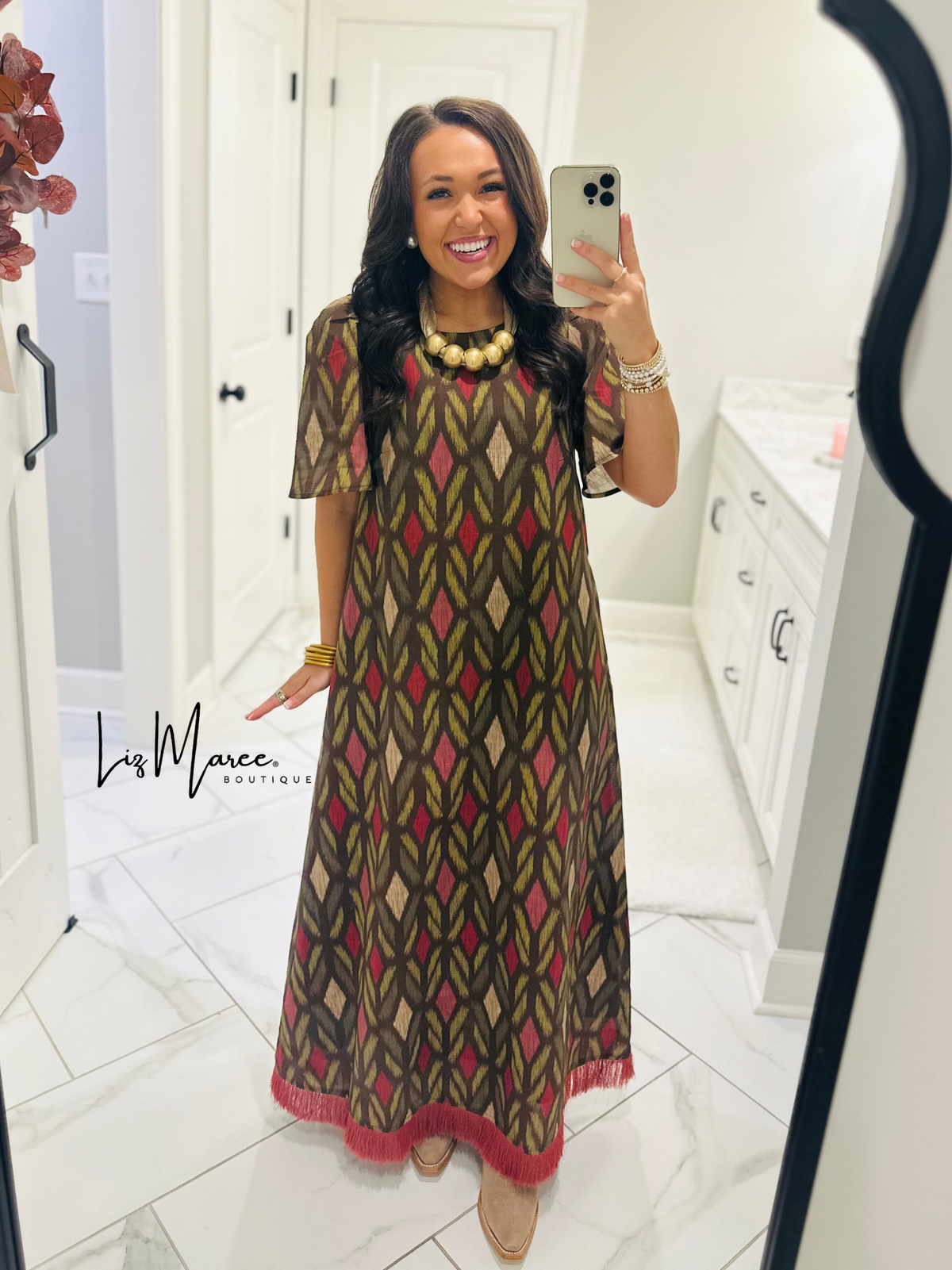 The Madeline Chocolate Brown Geometric Maxi Dress