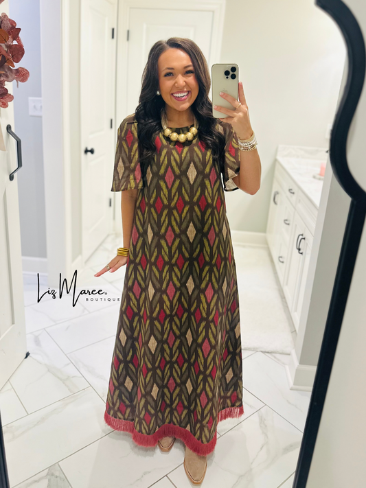 The Madeline Chocolate Brown Geometric Maxi Dress
