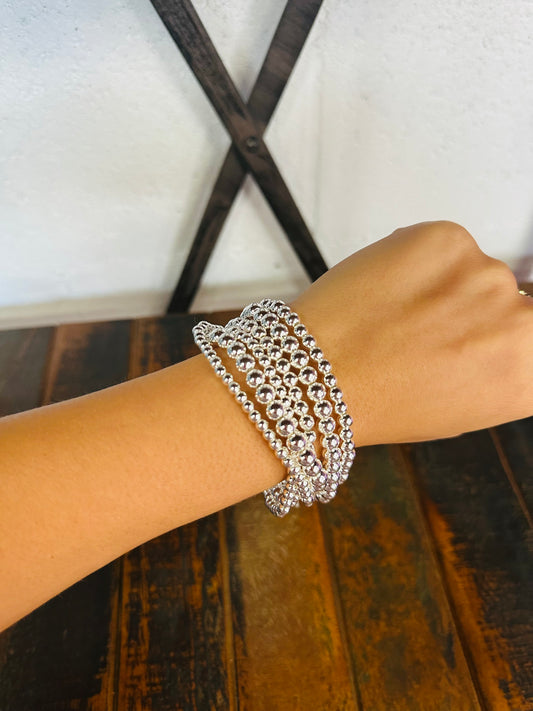 Silver Beaded Bracelet Set