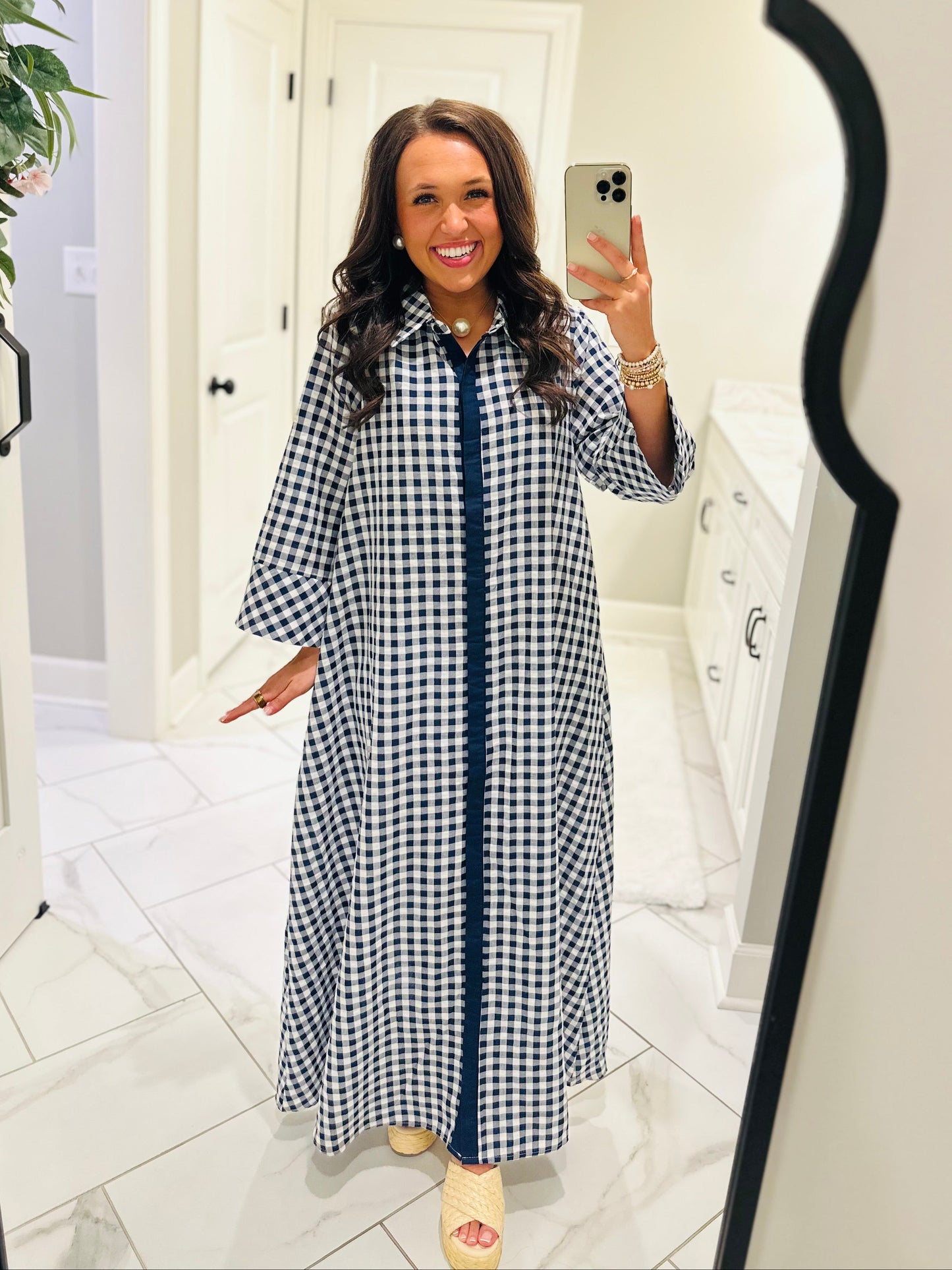 The Hattie Navy Gingham Midi Dress