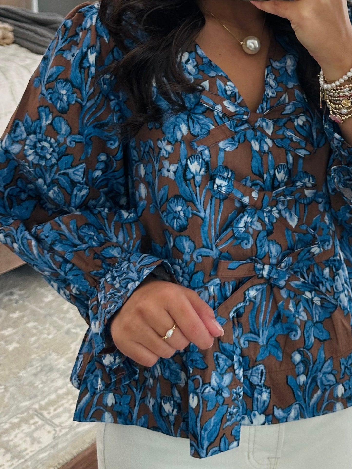 The Lillie Brown Floral Bow Top