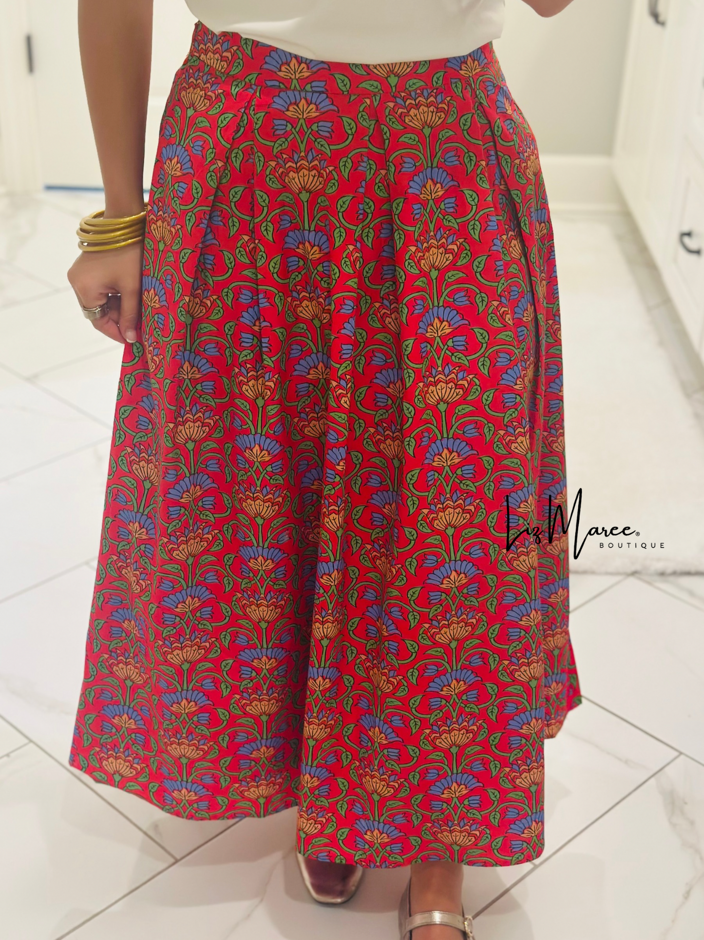The Hailey Multi Floral Pleated Midi Skirt