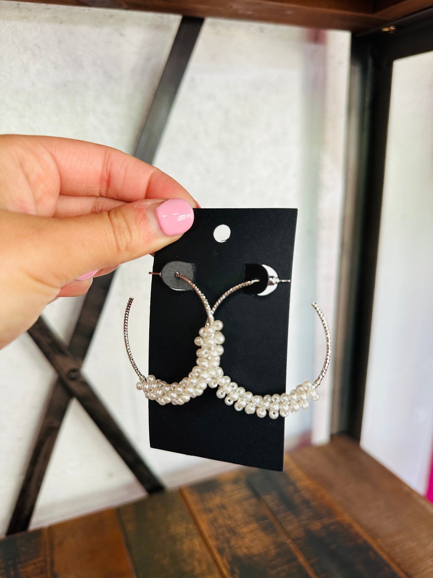 Silver Pearl Cluster Hoop Earrings