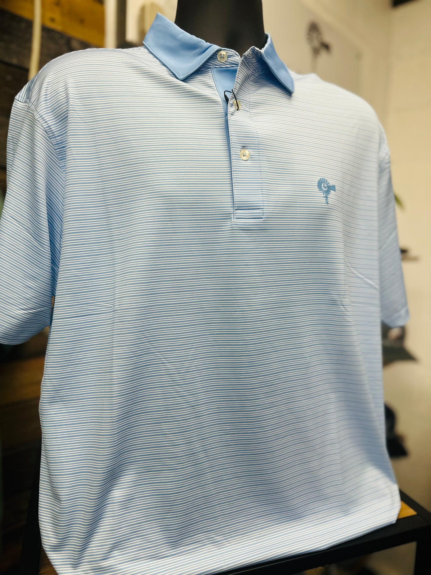 Blue Sky Stripe Performance Polo