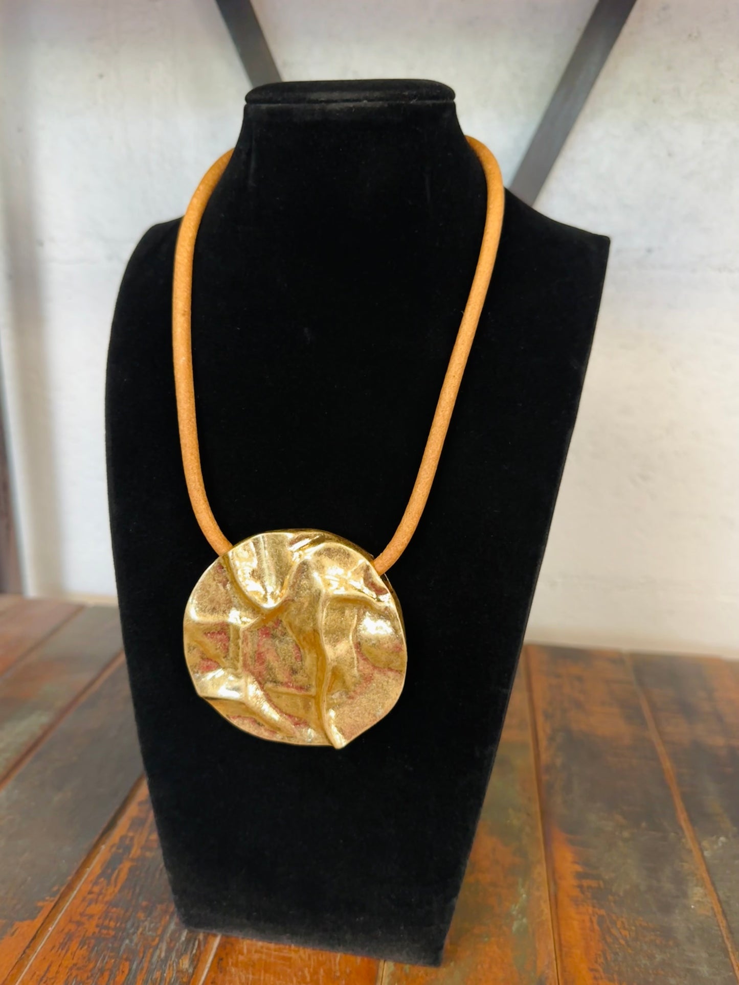 Gold Chic Pendant + Tan Cord Necklace