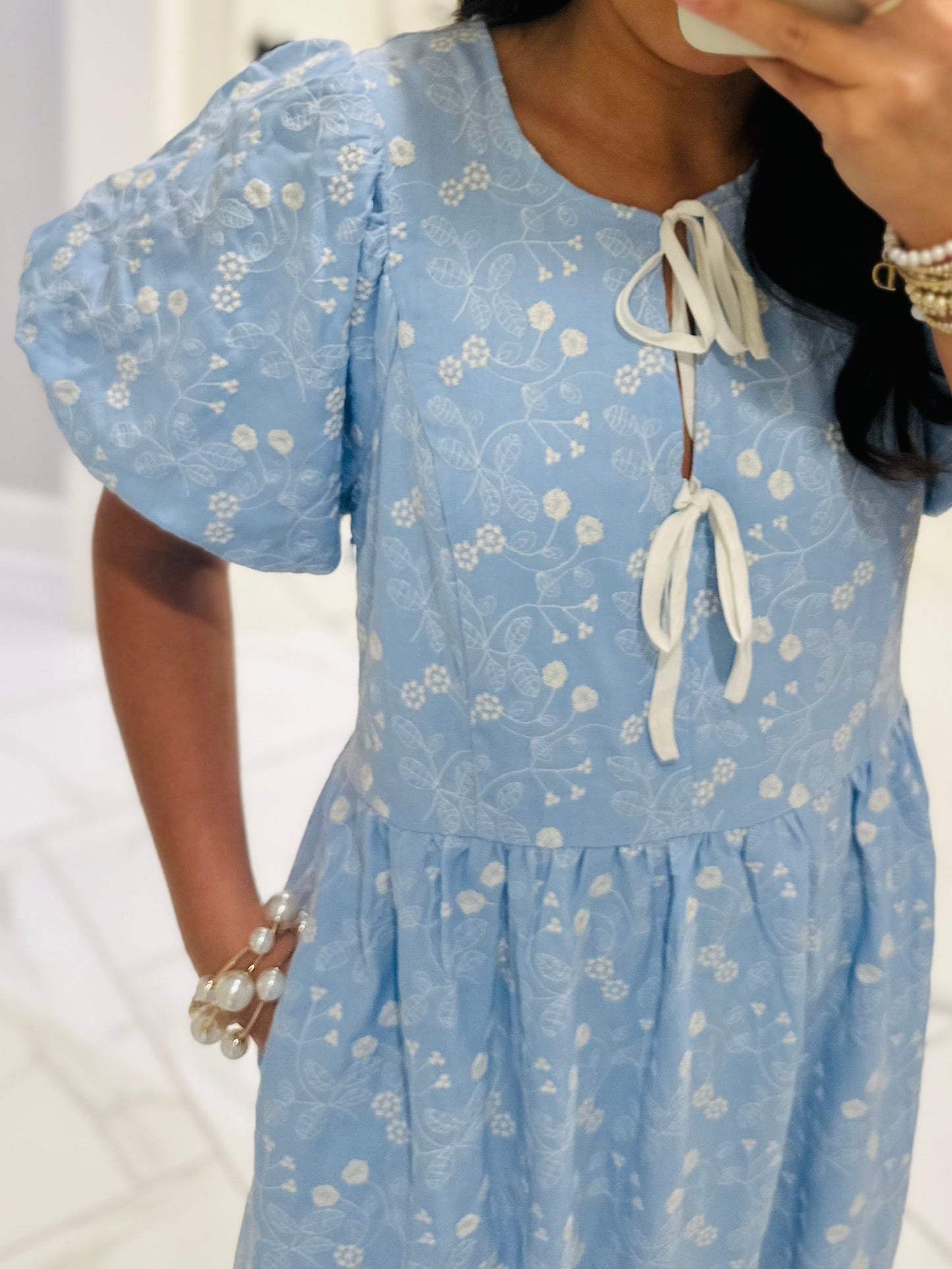 The April Blue Floral Embroidered Maxi Dress