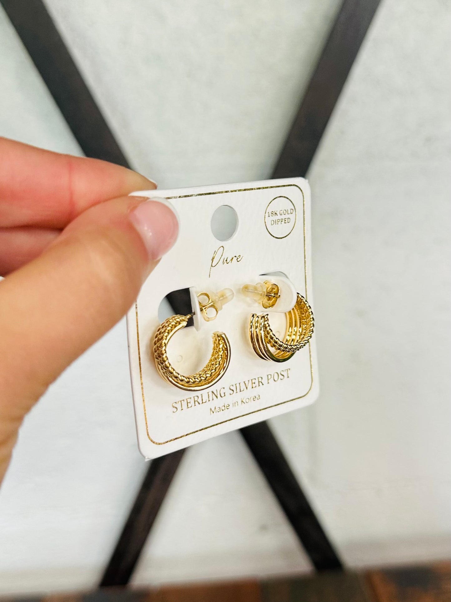 18k Gold Dipped Textured Layered Hoop Earring