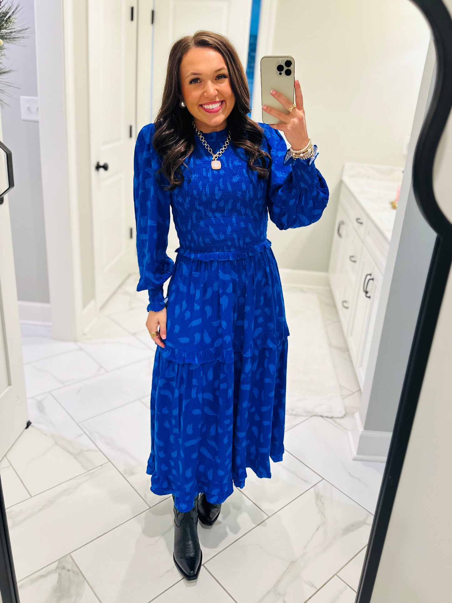 The Darya Cobalt Blue Smocked Midi Dress