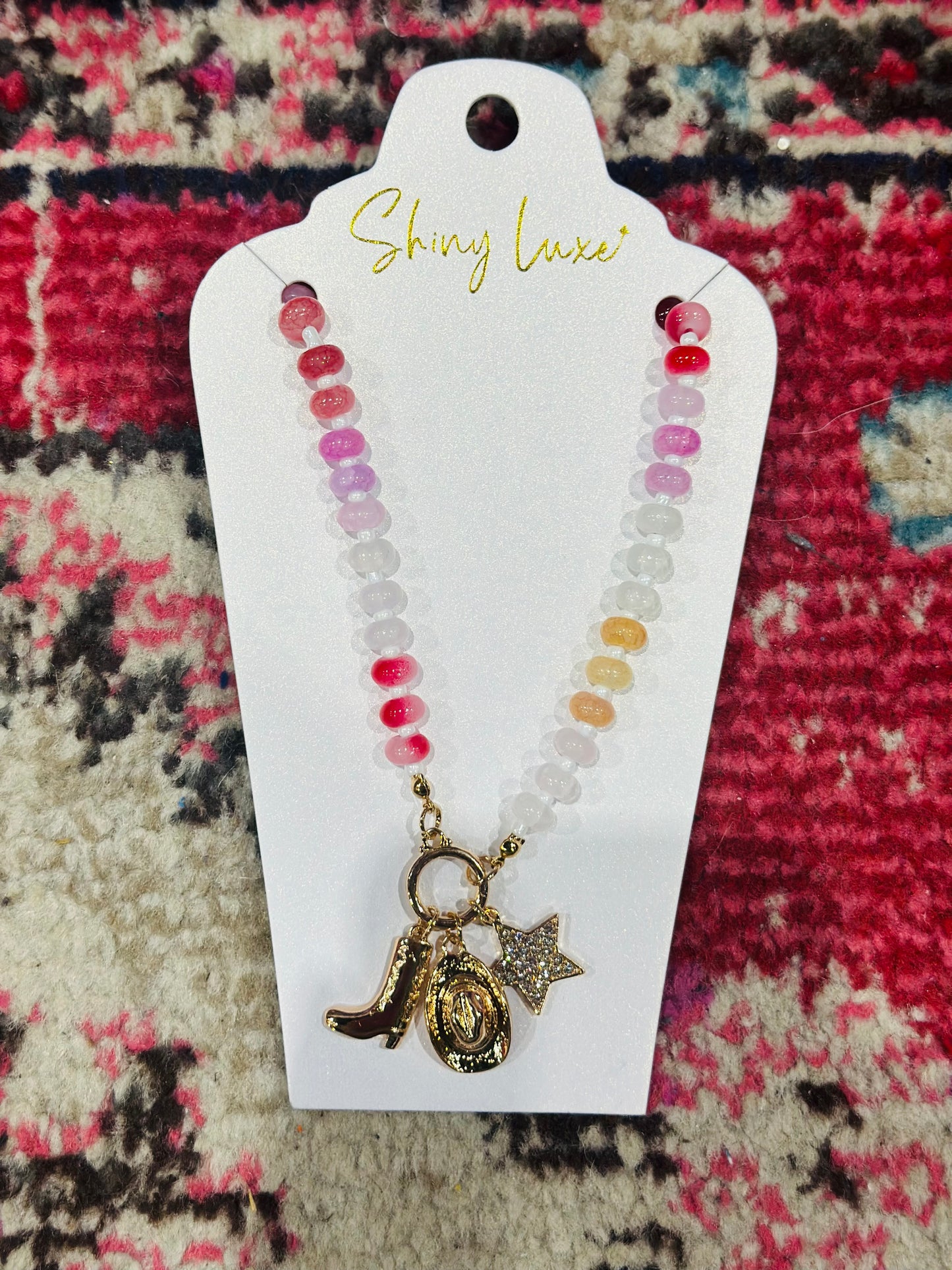 Western Pink Bead Charm Necklace