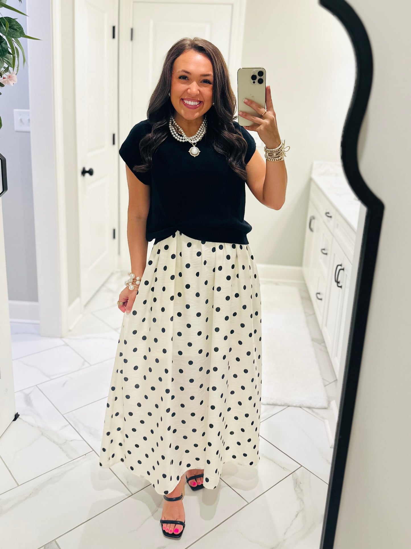 The Lennon Black Layered Polka Dot Midi Dress