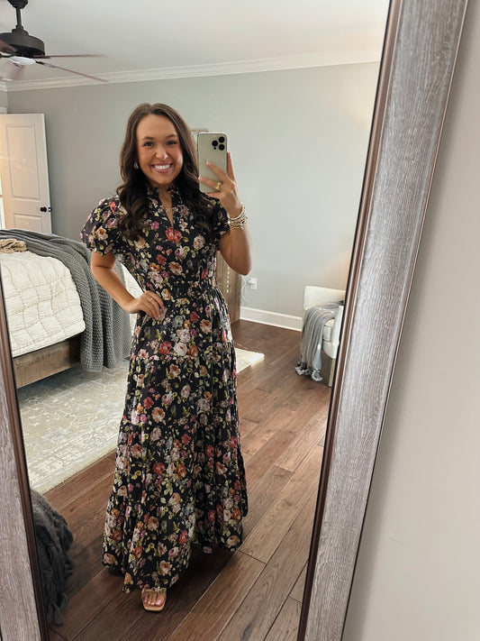 The Elizabeth Chocolate Brown Puff Sleeve Midi Dress
