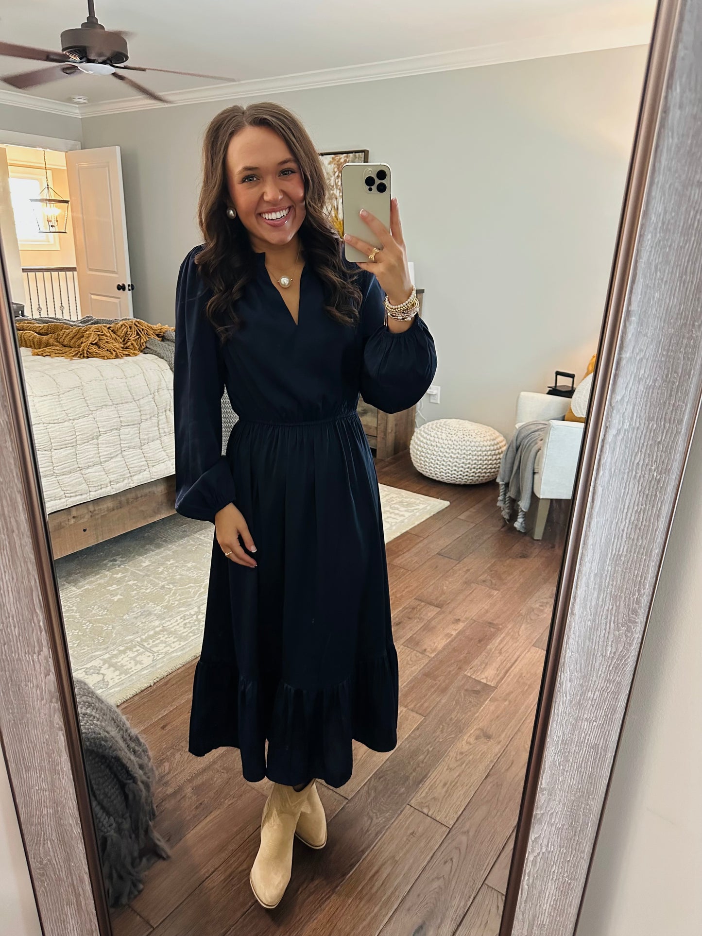 The Navy Satin Midi Dress