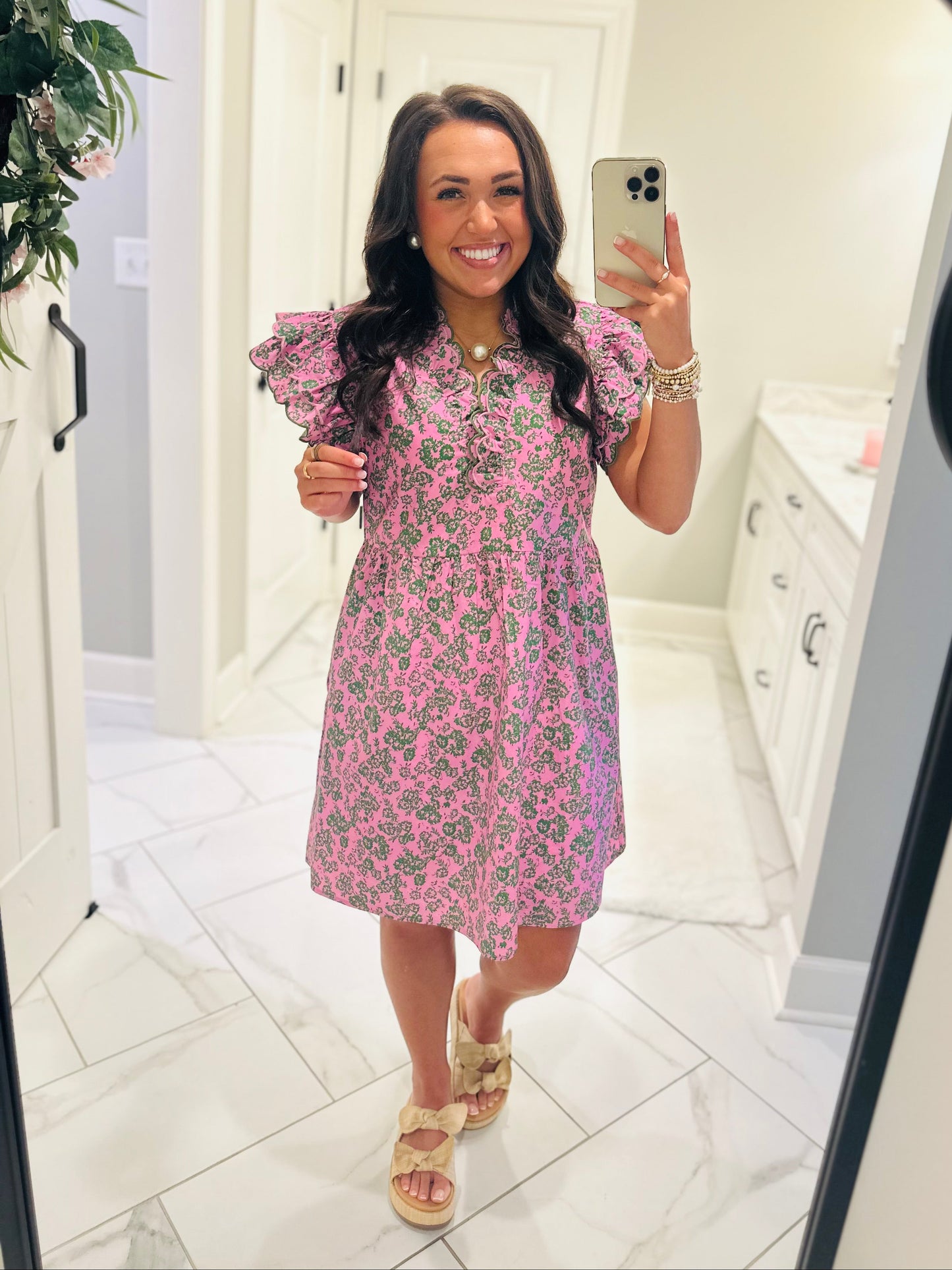 The Saylor Pink + Green Floral Dress