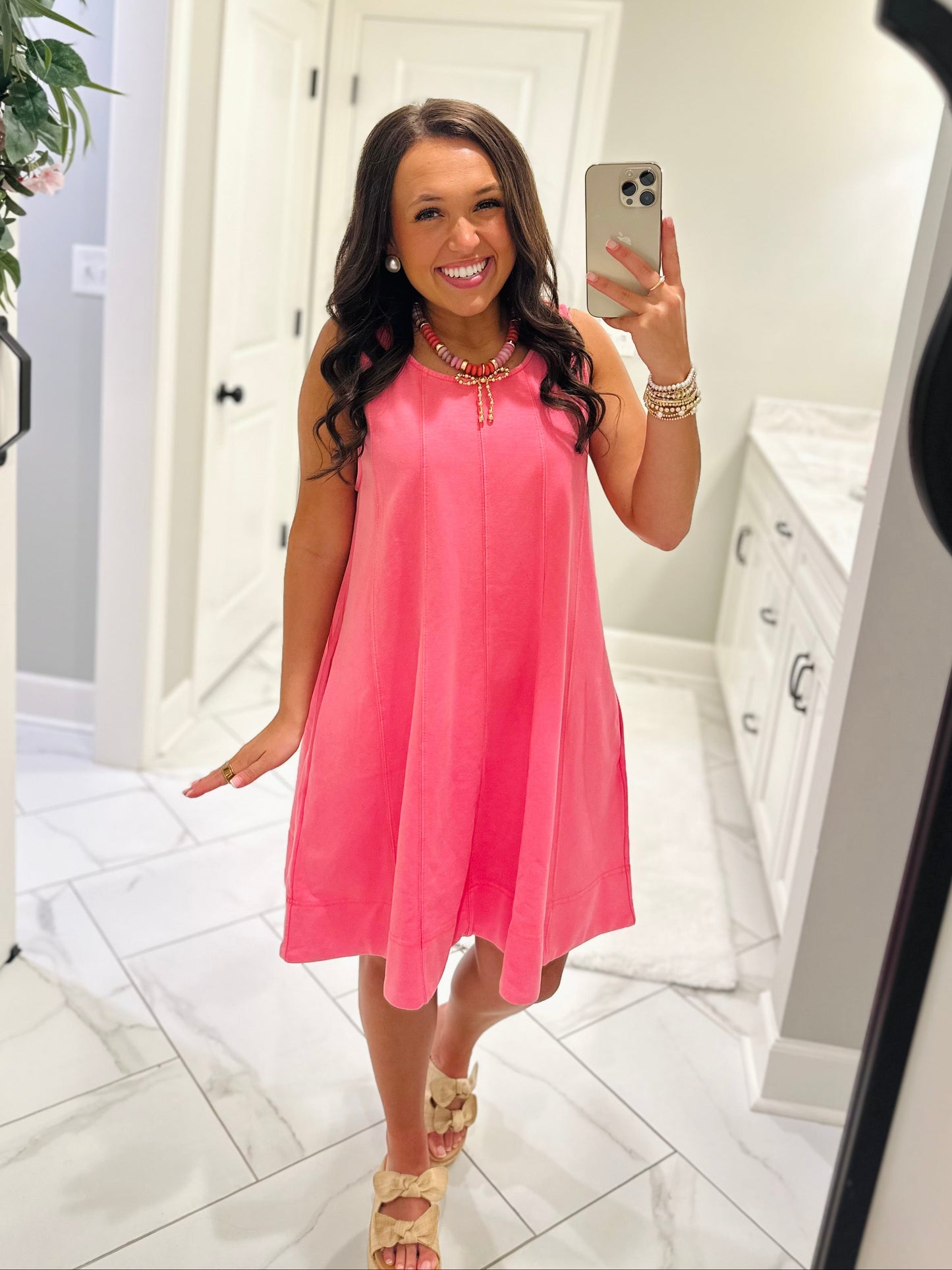 The Lula Pink Sleeveless Washed Swing Dress