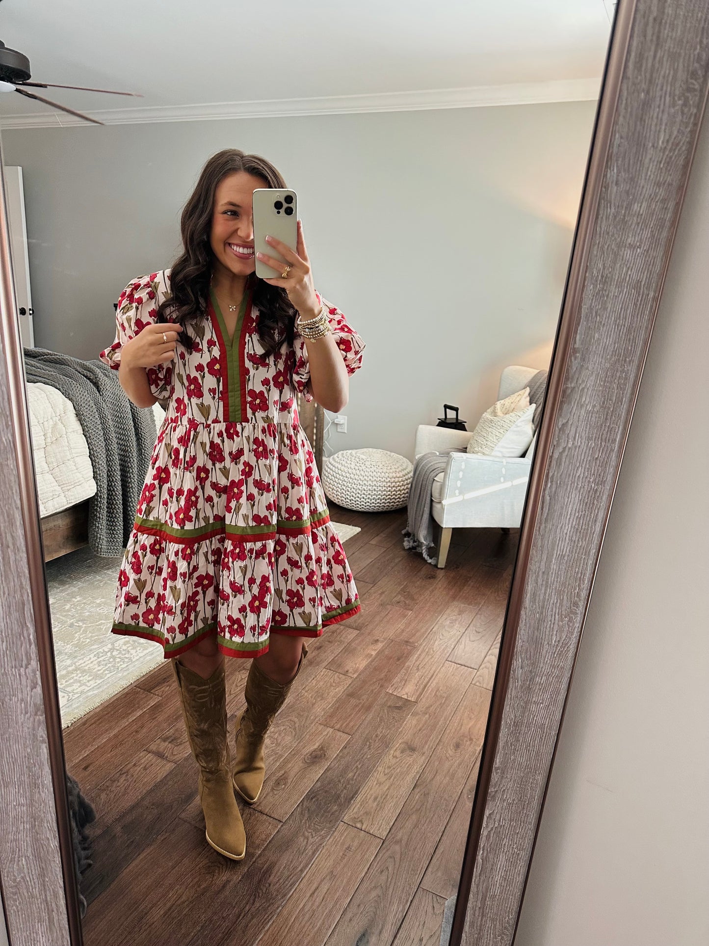 The Poppy Floral and Olive Green Rust Dress